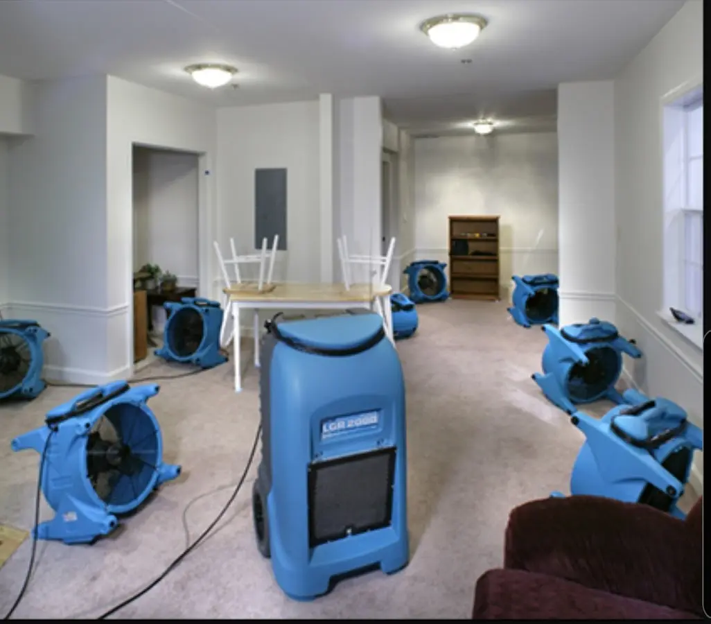 Air movers and dehumidifier setup for Water Extraction & Removal in Bridgetown