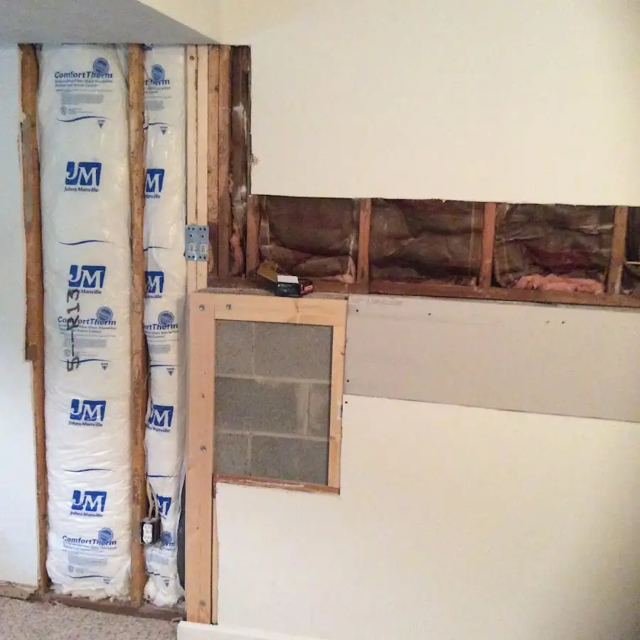 Wall insulation replacement during Basement Flood Cleanup in Bridgetown